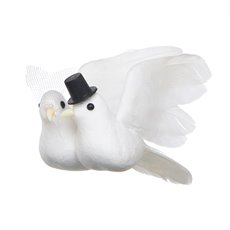 Birds Picks - Bird Dove Bride & Groom with Clip White (13cmD)