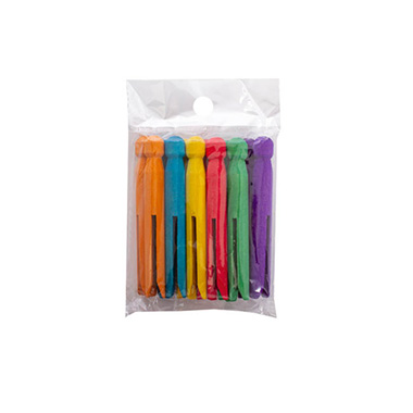 Wooden Dolly Pegs Assorted Colour Pack 12 (110mmx10mm)