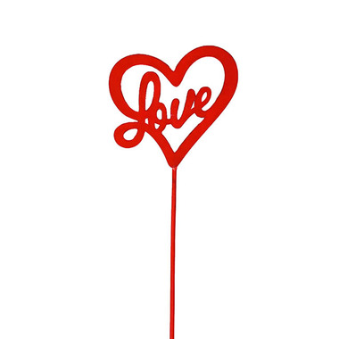 Valentines Picks - Wooden Love Heart Picks Pack 12 Red (32cmH)