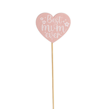 Wooden Picks - Wooden Best Mum Ever Heart Picks Pack 12 Pink (32cmH)