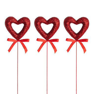 Valentines Floral Picks - Love Heart Pick Pack 3 Red (38cmH)