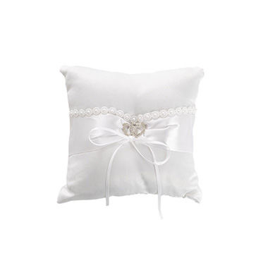 Ceremony Decoration - Wedding Ring Cushion Pearl & Diamante White (20x20cmH)