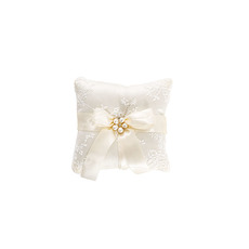Ceremony Decoration - Wedding Ring Cushion Lace with Brooch Cream (15x15cmH)