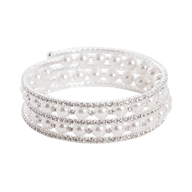 Corsage Wristlet - Pearl & Diamante Corsage Bracelet Cream (5.5cmDx1.8cmH)