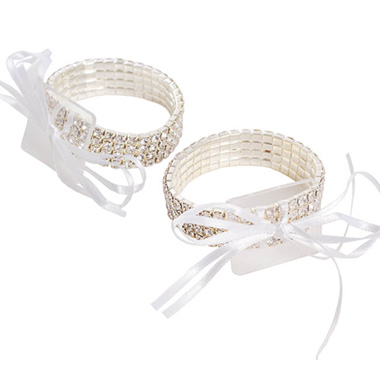 Corsage Wristlet - Corsage Diamante Bracelet w Ribbon Pack 2 (8cmLx1.7cmH)
