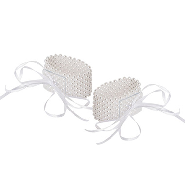 Corsage Wristlet - Corsage Pearl Wrist Bracelet w Ribbon Pack 2 White (8Lx4cmH)