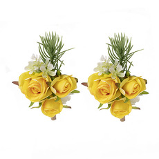 Artificial Corsages & Boutonnieres - Rose Boutonniere Pack 2 Soft Yellow (12cmH)