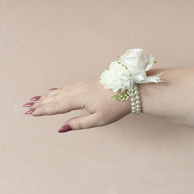 Mixed Flower Pearl Corsage Bracelet Pack 2 White (12cmH)