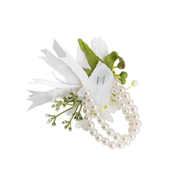 Mixed Flower Pearl Corsage Bracelet Pack 2 White (12cmH)