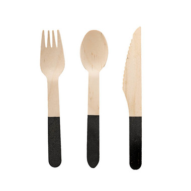 Party & Balloons - Party Tableware - Wooden Cutlery Set 30 Black (2.5cmx16cmH)