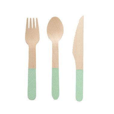Party Tableware - Wooden Cutlery Set 30 Pastel Mint Green (2.5cmx16cmH)