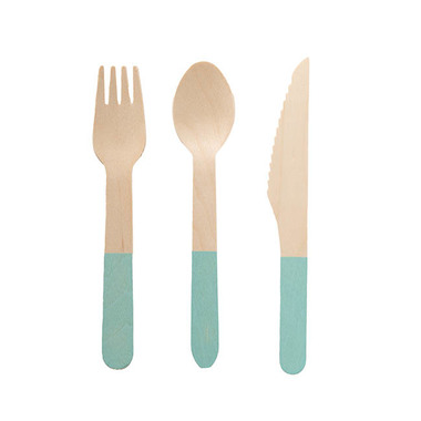 Party Tableware - Wooden Cutlery Set 30 Pastel Blue (2.5cmx16cmH)