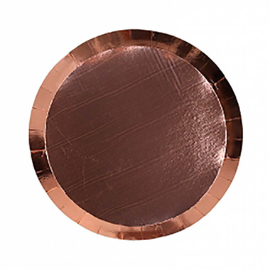 Party Tableware - Paper Round Snack Plate Metallic Rose Gold (18cm) Pack 10