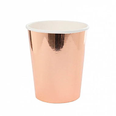 Party Tableware - Paper Cup Metallic Rose Gold 260ml Pack 10