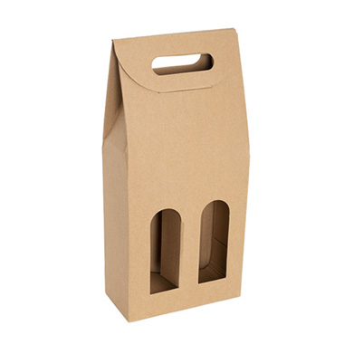 Wine Gift Boxes - Wine Box Handle & Window 2 Bottles Kraft (17.6x9x39.5cmH)