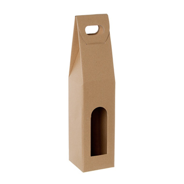 Wine Gift Boxes - Wine Box Handle & Window Single Bottle Kraft (9x9x39.5cmH)