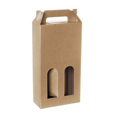Wine Gift Boxes - Wine Box Gable Handle Double Bottle Kraft (9x17.5x39.5cmH)