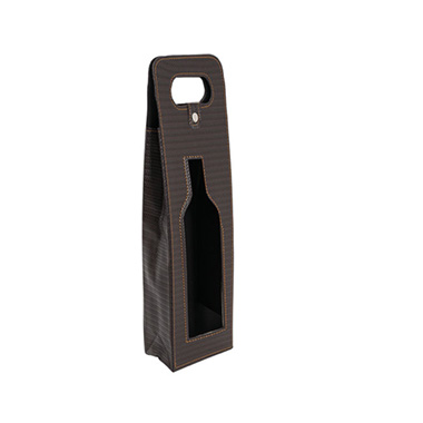 Wine Gift Bags - Premium Wine Bag Faux Leather Window Sgl Brown (10x9x41Hcm)