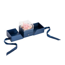Dried & Preserved Roses - Preserved Rose Jewellery Box Pink & Navy (10x9.5x11cmH)