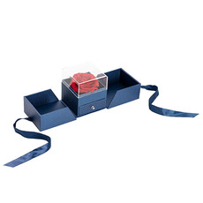 Dried & Preserved Roses - Preserved Red Rose Jewellery Box Red & Navy (8.5x11cmH)