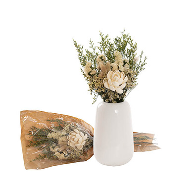 Dried Flower Arrangements - Preserved Dried Mixed Flower Arrangement Cream White (55cmH)