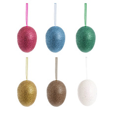 Easter Decoration & Decor - Hanging Glitter Easter Eggs Pack 6 Assorted Colours (7cmH)