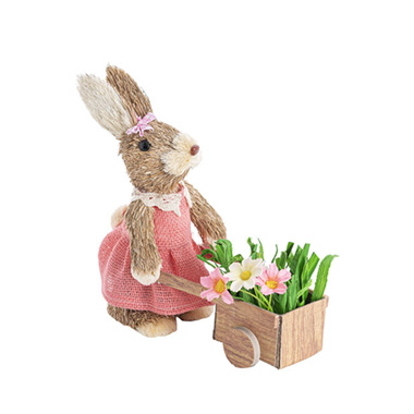 Easter Decoration & Decor - Easter Female Bunny with Flower Cart (22x10x25cmH)