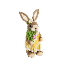 Easter Decoration & Decor - Bunny in Dress with Flower Bouquet Yellow (30cmH)