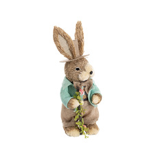 Easter Decoration & Decor - Gentleman Bunny with Hat & Floral Stick Aqua (30cmH)