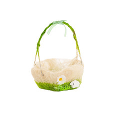 Easter Decoration & Decor - Easter Basket with Handle White Green (25x19cm)