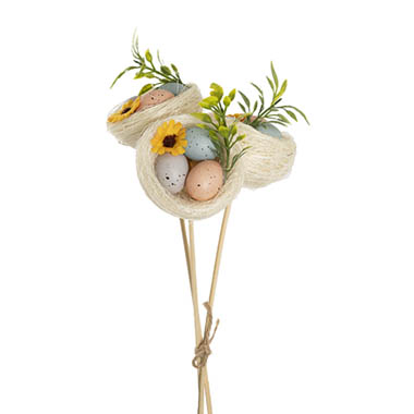 Easter Decoration & Decor - Decorative Nest w Egg Pick Pack 3 Beige (27cmH)