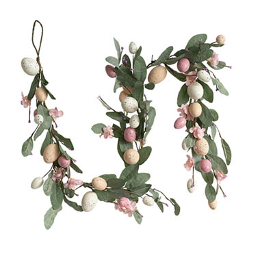 Easter Wreaths & Garlands - Easter Egg & Leaf Garland Soft Pink & White (150cmL)