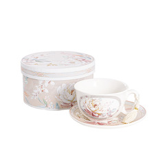 Drinkware & Kitchen Gadgets - Peony Cappuccino & Saucer Gift Set Pink (16.2x9cmH)