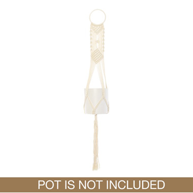 Macrame Hanging Pot Holder Boho White (105cm)