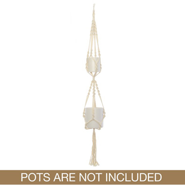 Macrame Hanging Double Pot Holder Twist White (140cm)