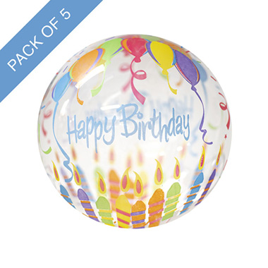 Bubble Balloons - Printed Bubble Balloon 20 Pack 5 Happy Bday Candles (51cmD)