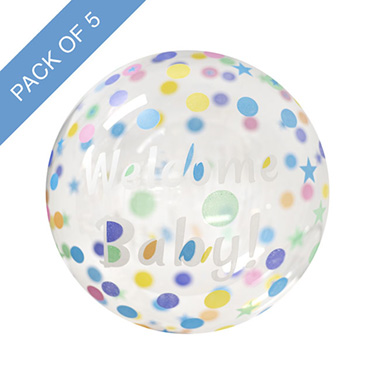 Printed Bubble Balloon 20 Pack 5 Welcome Baby (51cmD)