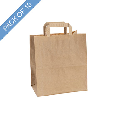 Kraft Paper Carry Bags - Brown Kraft Paper Bag Pack 10 (260Wx140Gx290mmH)