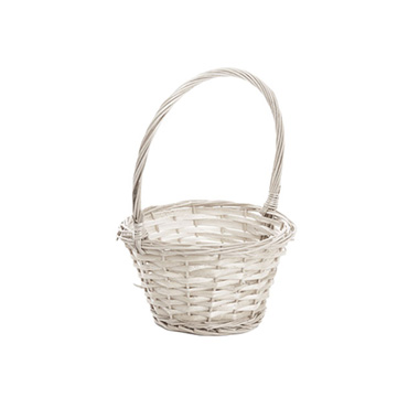 Baskets with Handles - Flower Girl Basket Oval Willow White (21x23x12cmH)