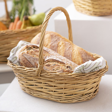 Willow Basket with Handle Oval Set of 3 Natural(33x28x13cmH)