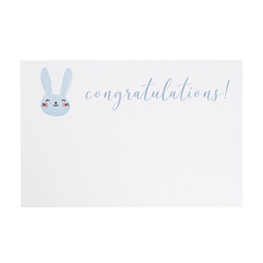 Florist Enclosure Cards - Cards White Congratulations Bunny Blue (10x6.5cmH) Pack 50