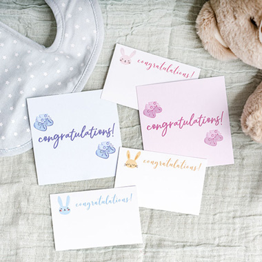 Cards White Congratulations Bunny Blue (10x6.5cmH) Pack 50