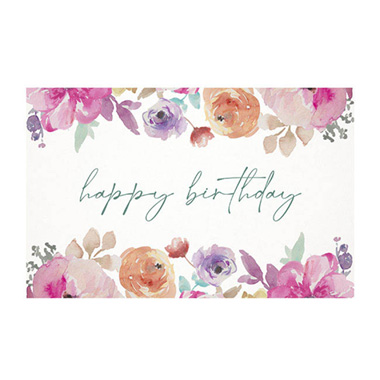 Florist Enclosure Cards - Cards White Birthday Pastel Pink Florals (10x6.5cmH) Pack 50