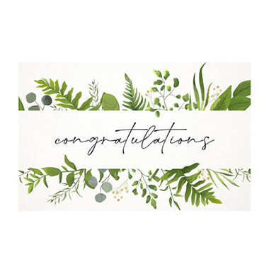 Florist Enclosure Cards - Cards White Congratulations and Greenery (10x6.5cmH) Pack 50
