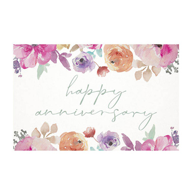 Florist Enclosure Cards - Cards White Happy Anniversary Floral (10x6.5cmH) Pack 50