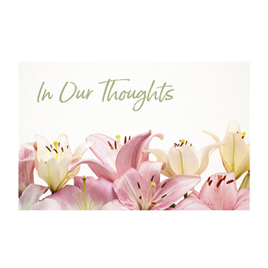 Florist Enclosure Cards - Cards White In Our Thoughts Lilies Pink (10x6.5cmH) Pack 50