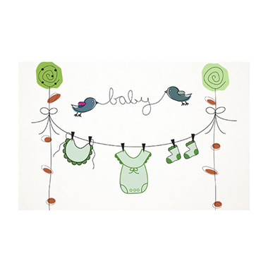Florist Enclosure Cards - Cards White Baby Clotheslines Green (10x6.5cmH) Pack 50