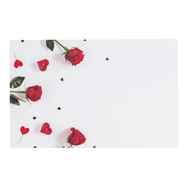 Florist Enclosure Cards - Cards White Roses & Heart Scatter Red (10x6.5cmH) Pk 50