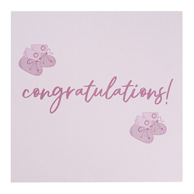 Florist Enclosure Cards - Cards White Congratulations Booties Pink (10x10cmH) Pk 50