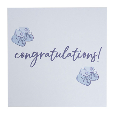 Florist Enclosure Cards - Cards White Congratulations Booties Blue (10x10cmH) Pk 50